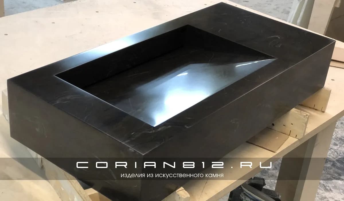 Раковина со щелевым сливом под мрамор Solid Surface