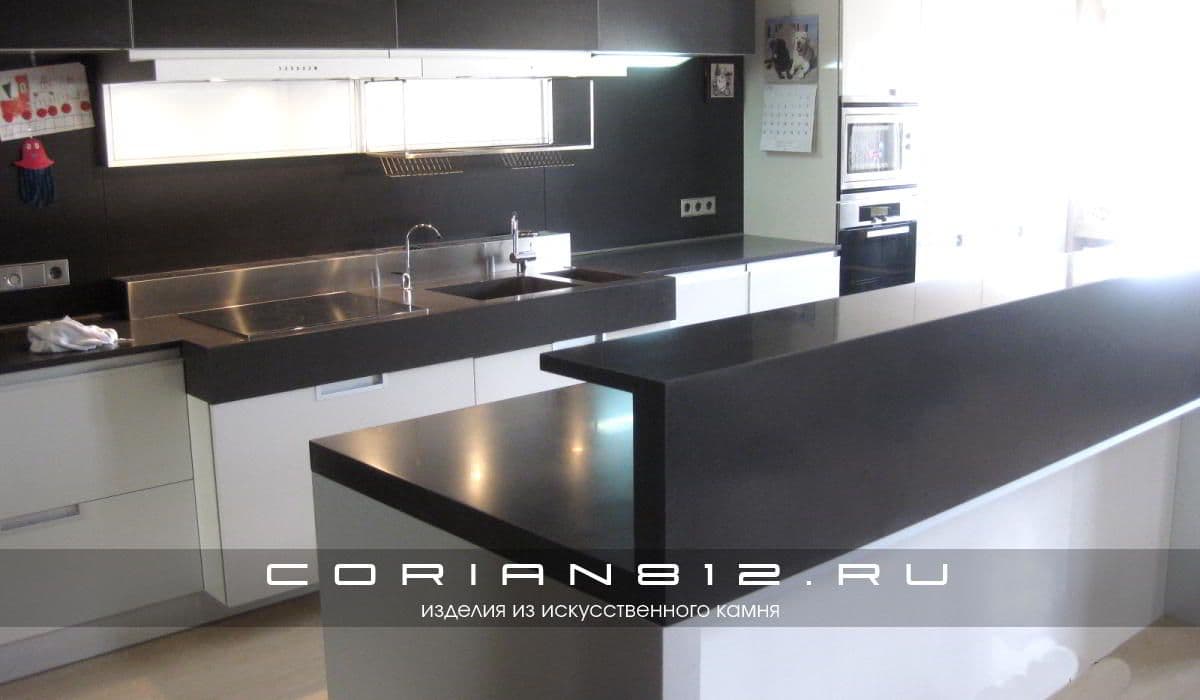 столешница на кухню с островом из искусственного камня corian shale